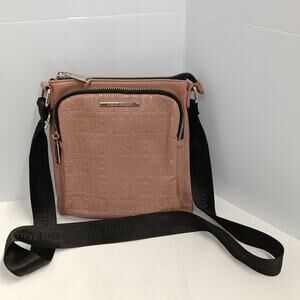 Steve Madden Crossbody Bag Pink Black Trim Faux Leather Multiple Pocket